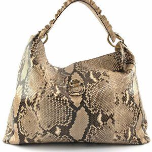 Gucci Brown Beige Python Skin Leather Hobo Bag